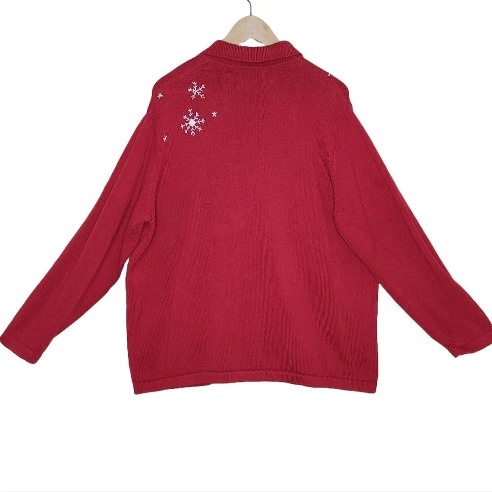 Vintage Charter Club Holiday Ice Skater Full Zip Novelty Cardigan Sweater 2X